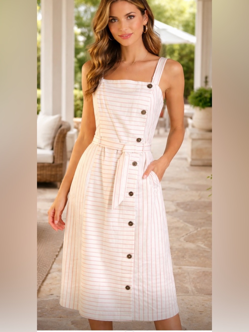 Tommy Hilfiger Adaptive Clothing Collection White Red|Tan Striped Dress 12